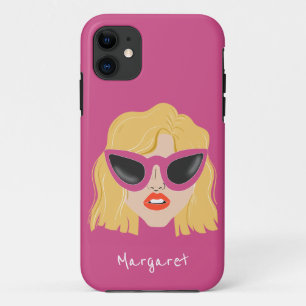Funda Para iPhone 11 Guay Blonde con nombre personalizado rosa de gafas