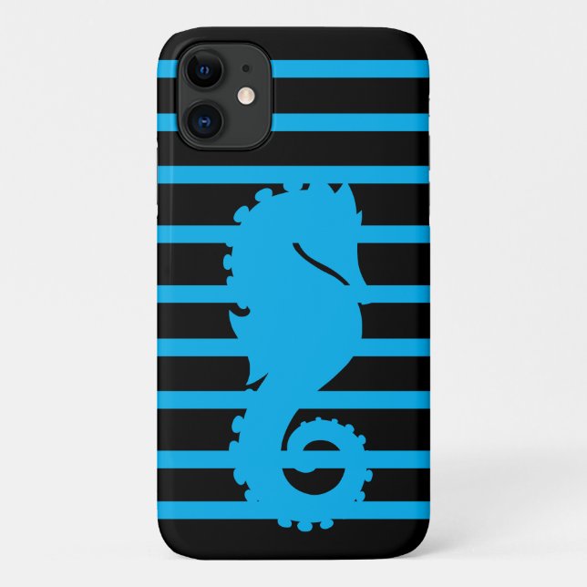 Funda De Case-Mate Para iPhone Guay Blue Seahorse Blue Stripe Black Unique (Reverso)