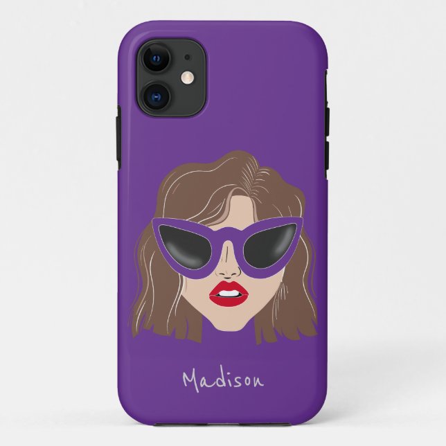 Funda De Case-Mate Para iPhone Guay Brunette con nombre personalizado púrpura de  (Reverso)