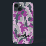 Funda Para iPhone 13 Guay Girly Pink Camo Camouflage Name Personalizado<br><div class="desc">Diseño de motivos de camo en combinación de colores rosa, violeta y verde oliva claro y verde oliva más oscuro en un sutil tono grisáceo con un lugar para su nombre. Personalízalo con el nombre o personalizar del destinatario si desea cambiar el tipo de letra, el tamaño y el color...</div>
