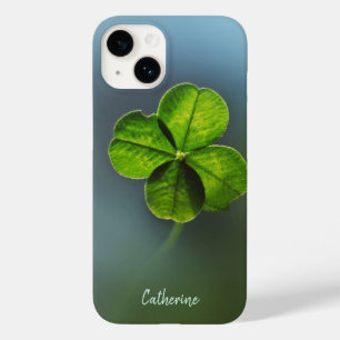 Funda Para iPhone 14 De Case-Mate Guay Green Real Lucky Four Leaf Clover con nombre