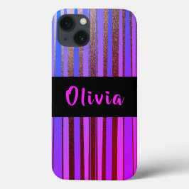 Funda Para iPhone 13 Guay Personalizado Neon Purpurina Purple Stripes