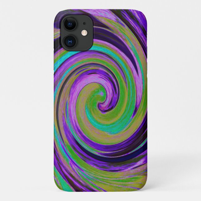 Funda De Case-Mate Para iPhone Guay Retro Purple and Chartreuse Liquid Art Swirl (Reverso)
