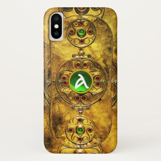 FUNDA DE Case-Mate PARA iPhone GUERRA CELÁTICA SHIELD EMERALD RUBY GEM MONOGRAM (Reverso)