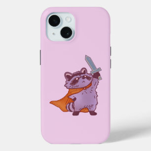 Funda Para iPhone 15 Guerrero Mapache de Fantasía Adorable con Espada y