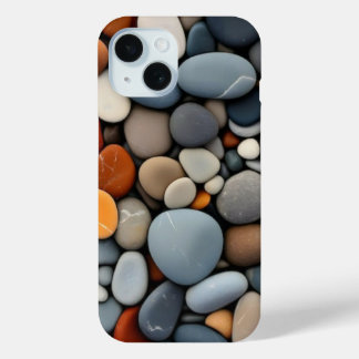 Funda Para iPhone 15 Guijarros Naturales de Río Tonos Terrosos Estética