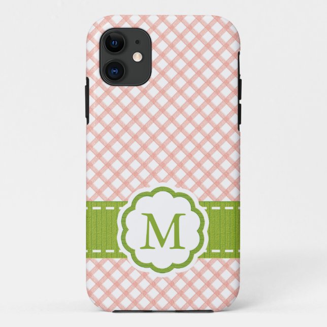 Funda De Case-Mate Para iPhone Guinga rosada y verde con monograma (Reverso)