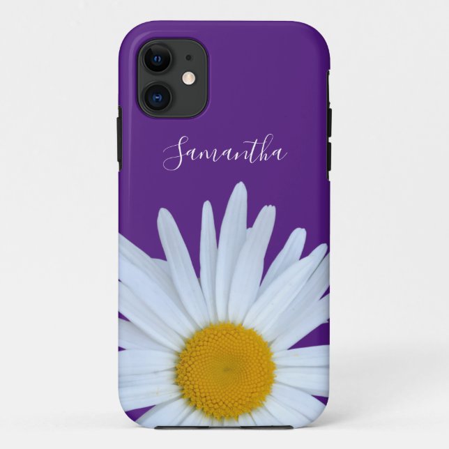 Funda De Case-Mate Para iPhone Guión blanco púrpura Daisy (Reverso)