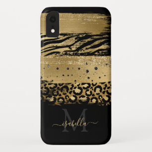 Funda Para iPhone XR Guión con brillo dorado monogramado