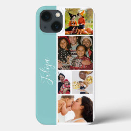 Funda Para iPhone 13 guión de collage de fotos en azul y blanco 5