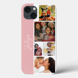 Funda Para iPhone 13 guión de collage de fotos en rosa y blanco 5