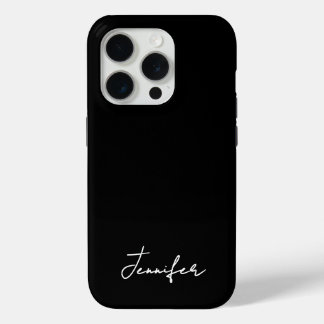 Funda Para iPhone 15 Pro Guión de firma de nombre personalizado negro minim