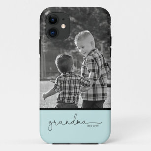 Funda Para iPhone 11  Guión de la abuela con foto   VERDE AZULADO 