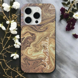 Funda Para iPhone 15 Pro Guión de mármol boho retro oxidado oro cobre ocre