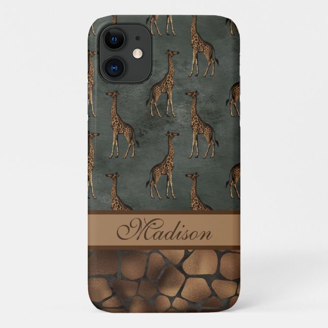 Funda De Case-Mate Para iPhone Guión de Moda de jirafa Nombre Safari de moda eleg (Reverso)