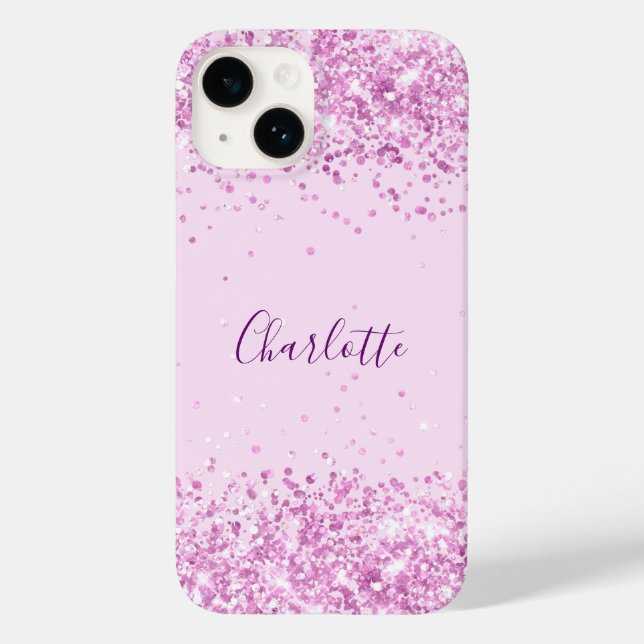 Funda De Case-Mate Para iPhone Guión de nombre de confeti rosa (Reverso )