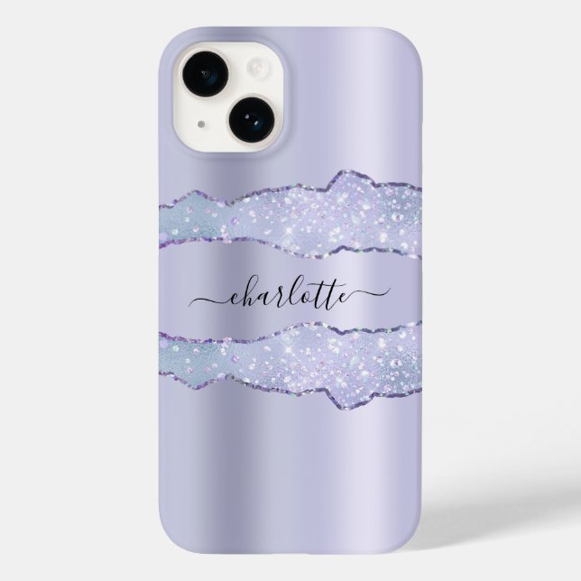 Funda De Case-Mate Para iPhone Guión de nombre de mármol violeta lavanda agata (Reverso )