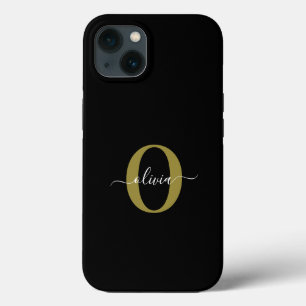 Funda Para iPhone 13 Guion de nombre de monograma personalizado negro b