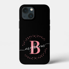 Funda Para iPhone 13 Mini Guión de nombre negro rosado moderno monogramado