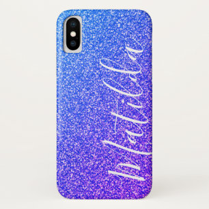 Funda Para iPhone X Guión de nombre personalizado de Purpurina púrpura