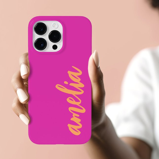 Funda De Case-Mate Para iPhone Guión de nombre personalizado negrita magenta nara (Custom name script bold magenta orange Case-Mate iPhone case)