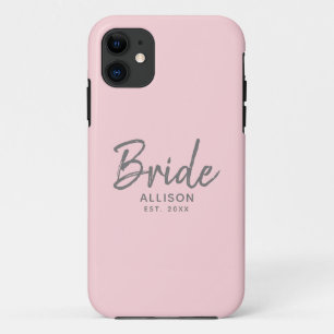 Funda Para iPhone 11 Guión de novia moderno Rubor Gris rosa personaliz