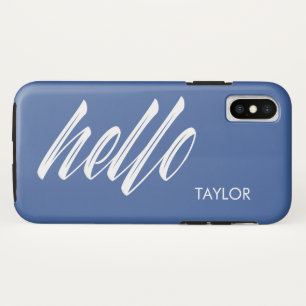 Funda Para iPhone XS Guión de saludo con el nombre personalizado azul