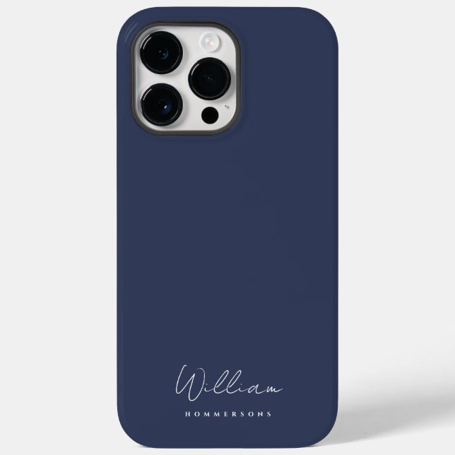 Funda De Case-Mate Para iPhone Guión del nombre del monograma azul de la marina m (Reverso )