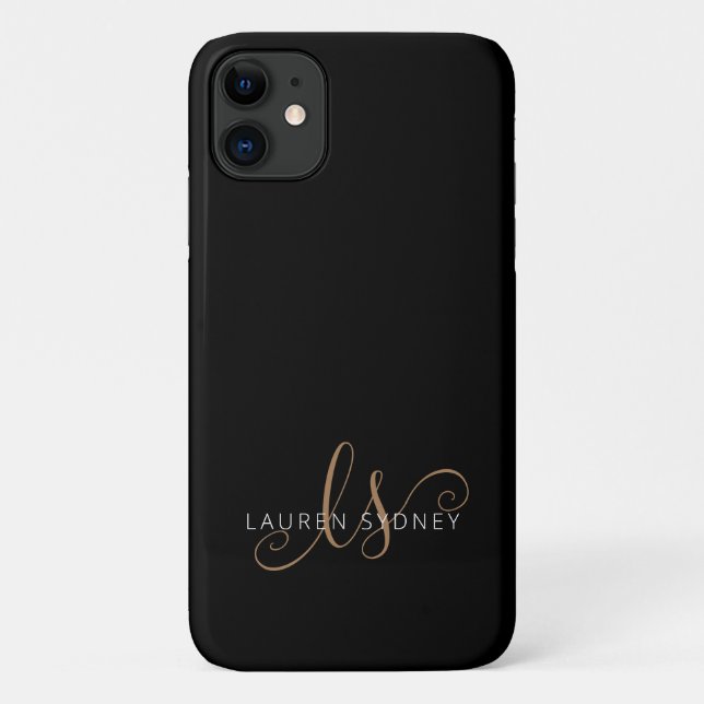 Funda De Case-Mate Para iPhone Guión femenino de oro negro moderno monogramado (Reverso)