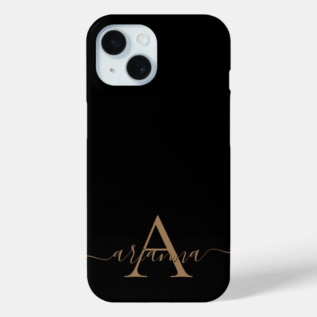Funda De Case-Mate Para iPhone Guión femenino de oro negro moderno monogramado (Reverso )