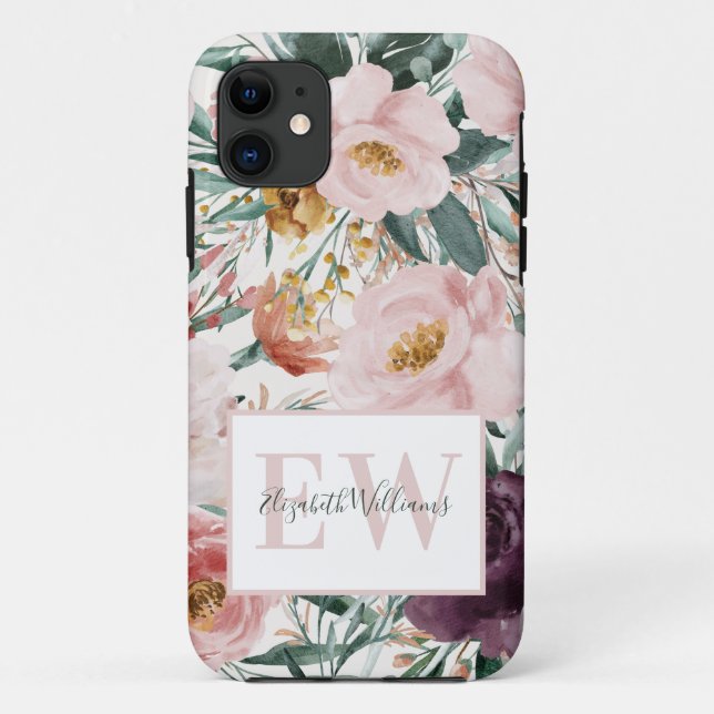Funda De Case-Mate Para iPhone Guión floral elegante de acuarela moderna (Reverso)