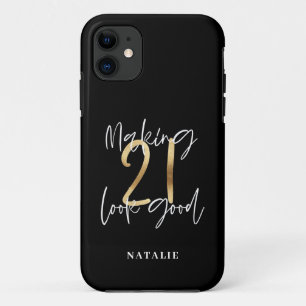 Funda Para iPhone 11 Guión moderno de 21 años negro y dorado elegante