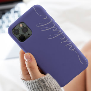 Funda Para iPhone 13 Pro Max Guión moderno de nombre elegante azul violeta