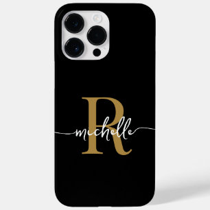 Funda Para iPhone 14 Pro Max De Case-Mate Guión moderno estilo BlackGold Monograma inicial