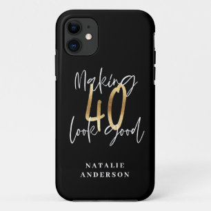 Funda Para iPhone 11 Guión moderno negro y oro 40 cumpleaños