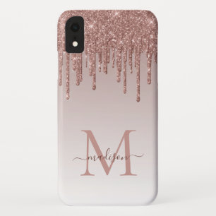 Funda Para iPhone XR Guión monograma de la barra de goteo del Purpurina
