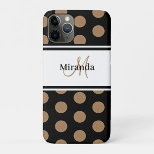 Funda Para iPhone 11 Pro Guión Monograma puntos de polka marrón blanco negr