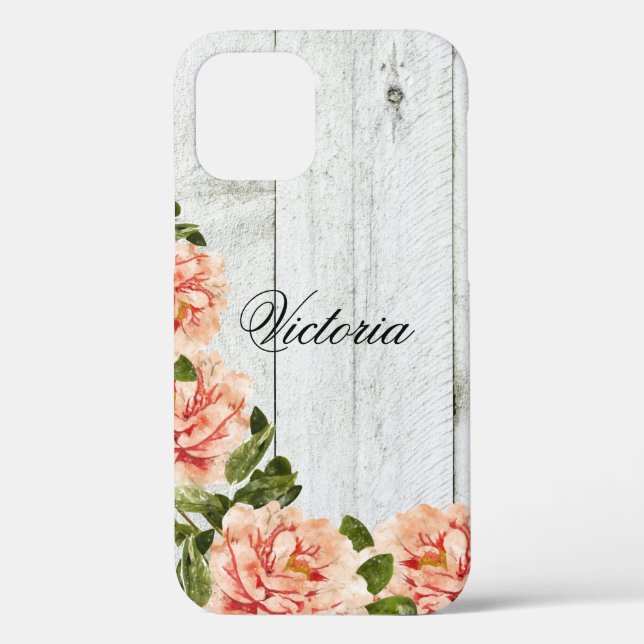 Funda De Case-Mate Para iPhone Guión personalizado de floral rosada de madera rus (Reverso )