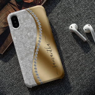 Funda Para iPhone 15 Guión personalizado Metalizado de Diamond Bling Go