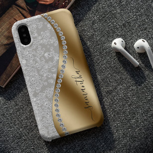 Funda Para iPhone 15 Guión personalizado Metalizado de Diamond Bling Go