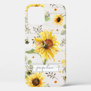 Funda Para iPhone 12 Pro Guión rústico de abejorro amarillo girasol