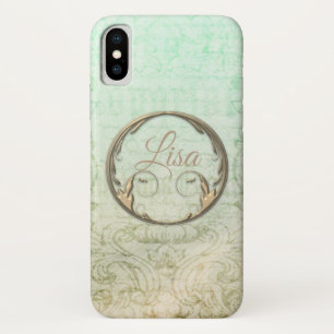 Funda Para iPhone X guion victoriano damasco oro verde elegante