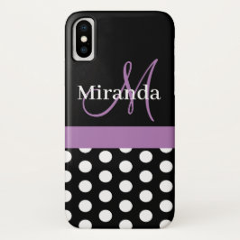 Funda Para iPhone X Guiones de monograma morado blanco negro puntos de