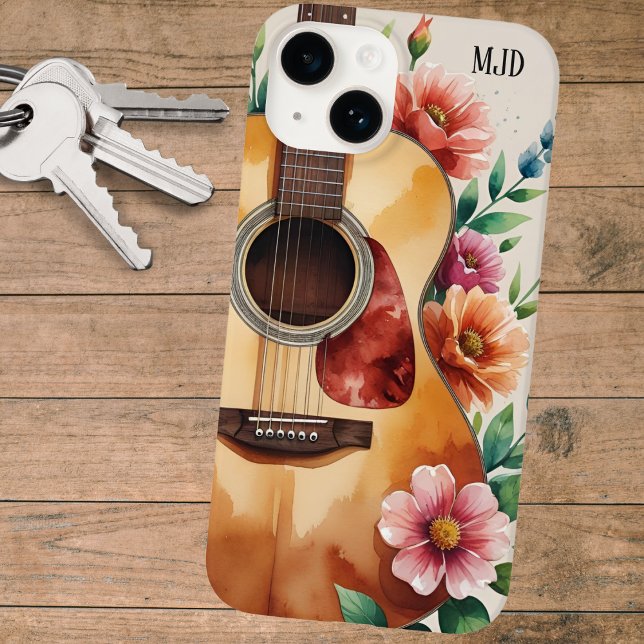 Funda De Case-Mate Para iPhone Guitarra Acústica Floral Acuarela (Subido por el creador)