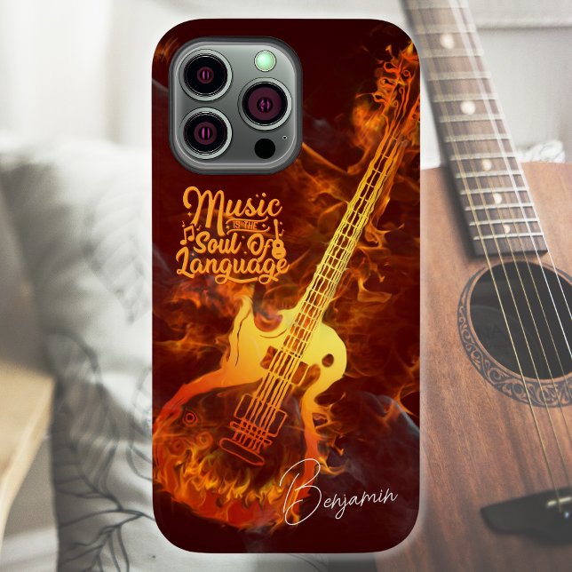 Funda De Case-Mate Para iPhone Guitarra en llamas | La música es el alma del leng (Subido por el creador)