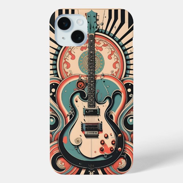 Funda De Case-Mate Para iPhone Guitarra estilizada arte deco Apple iPhone 15 Fund (Reverso )