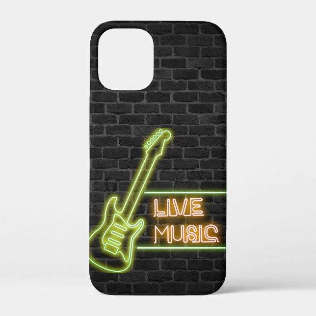 Funda De Case-Mate Para iPhone Guitarra neón en ladrillo (Reverso )