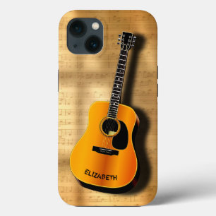 Funda Para iPhone 13 Guitarra Vintage Acústica Con Nombre Personalizad