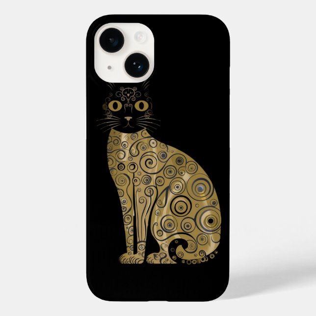 Funda De Case-Mate Para iPhone Gustav Klimt Style Black Cat Art (Reverso )