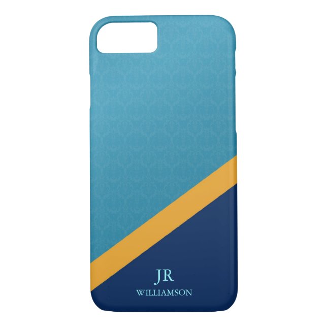 Funda De Case-Mate Para iPhone Guy Damask Blue moderno (Reverso)